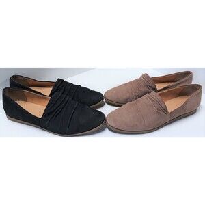 Lot 2 pairs Franco Sarto "Fidelity" nubuck suede flats, black and tan, size 10 M